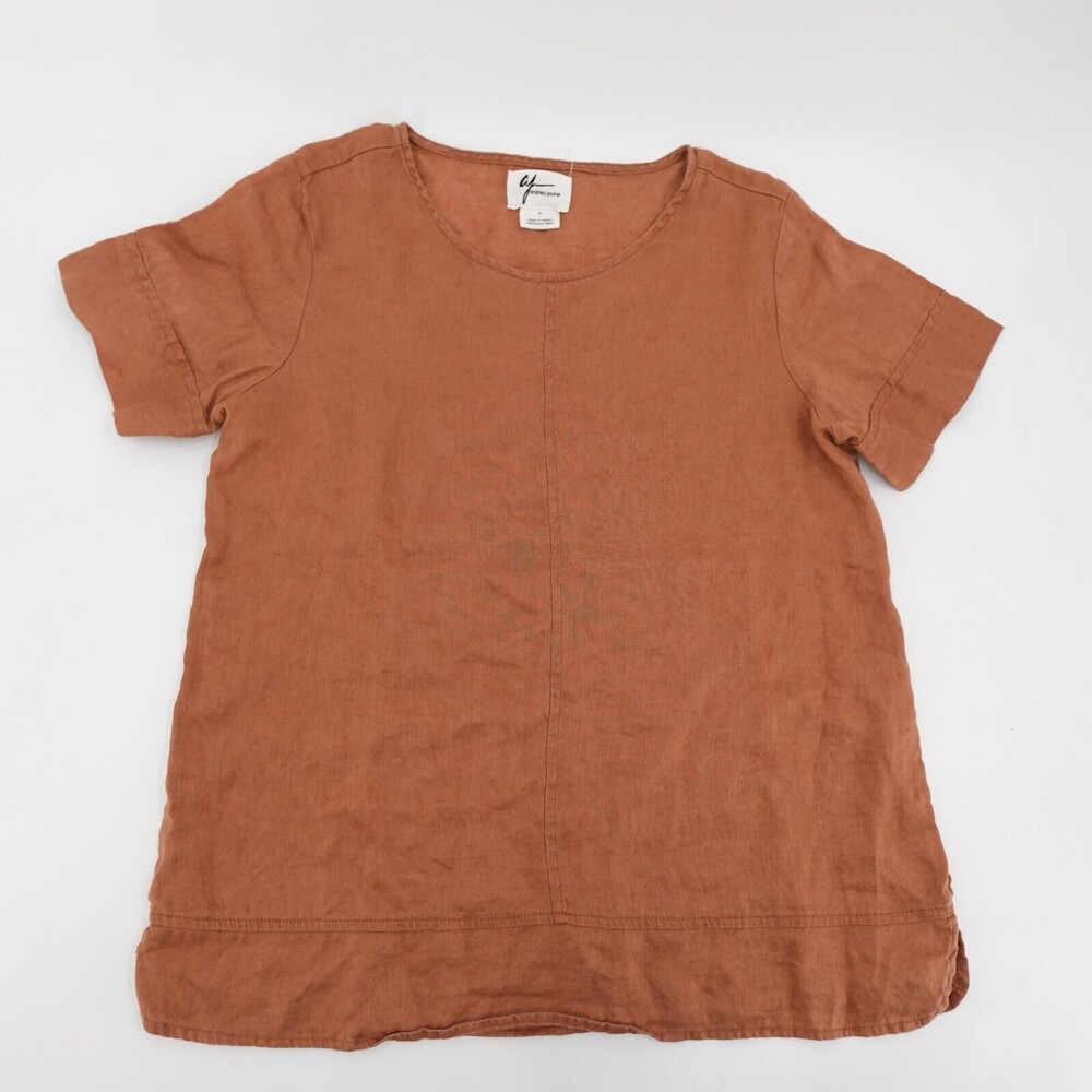 Andrea Jovine Blouse Womens Medium OrangeLinen Short Sleeve Scoop Neck